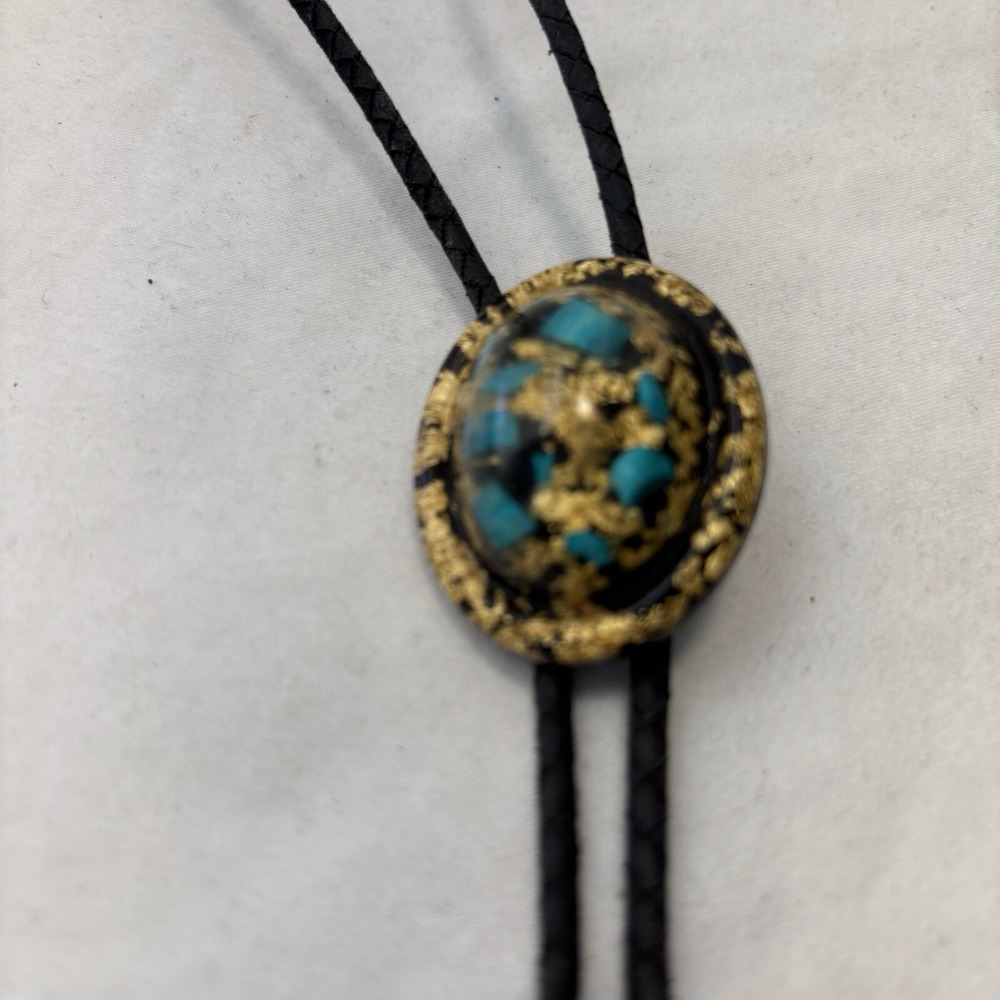 Vintage Resin Turquoise, and Gold Flakes Western Bolo Tie